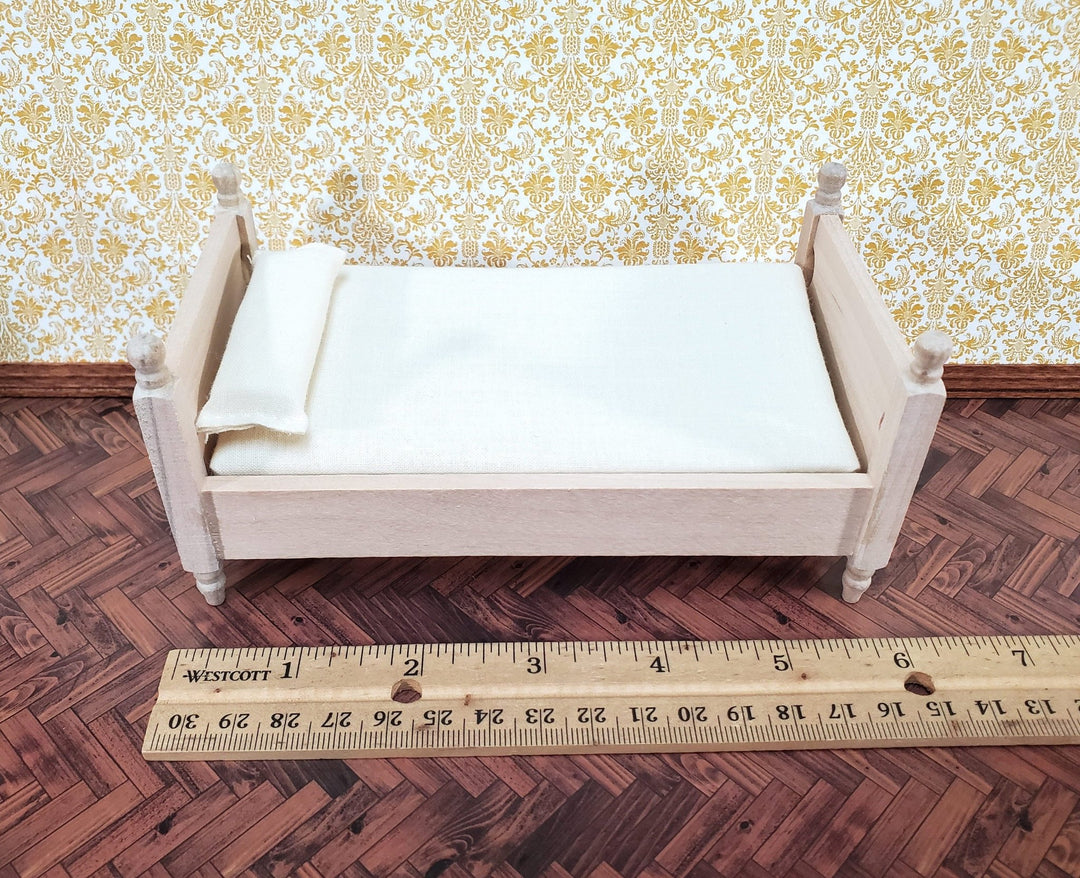 Dollhouse Bed Twin Size with Mattress Unpainted Wood 1:12 Scale Miniature Bedroom Furniture - Miniature Crush