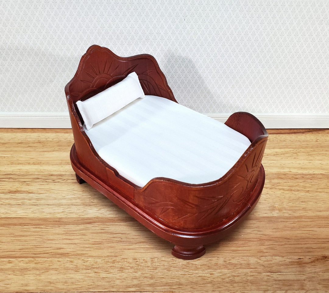 Dollhouse "Belter" Curved Bed Mahogany Finish Large 1:12 Scale Miniature Furniture - Miniature Crush