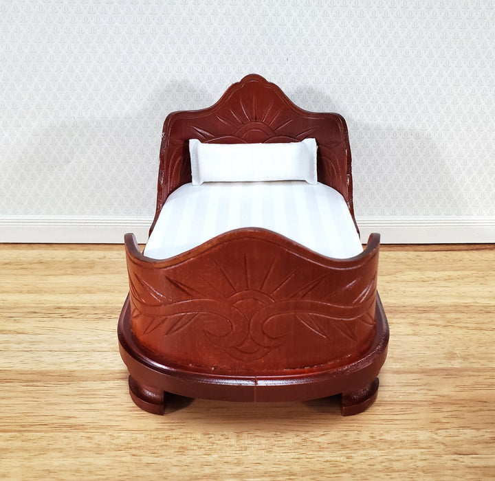 Dollhouse "Belter" Curved Bed Mahogany Finish Large 1:12 Scale Miniature Furniture - Miniature Crush