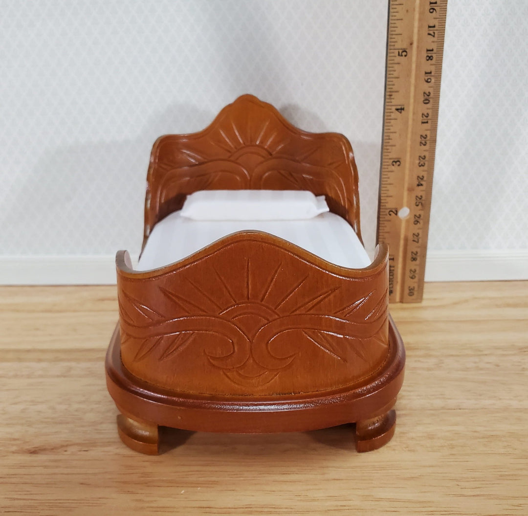 Dollhouse "Belter" Curved Bed Walnut Finish Large 1:12 Scale Miniature Furniture - Miniature Crush