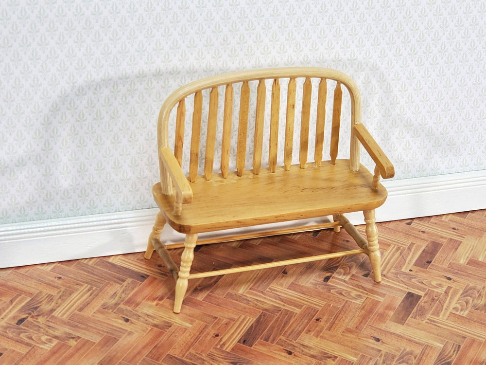 Dollhouse Bench Colonial Windsor Style Light Oak Finish 1:12 Scale Miniature Furniture - Miniature Crush