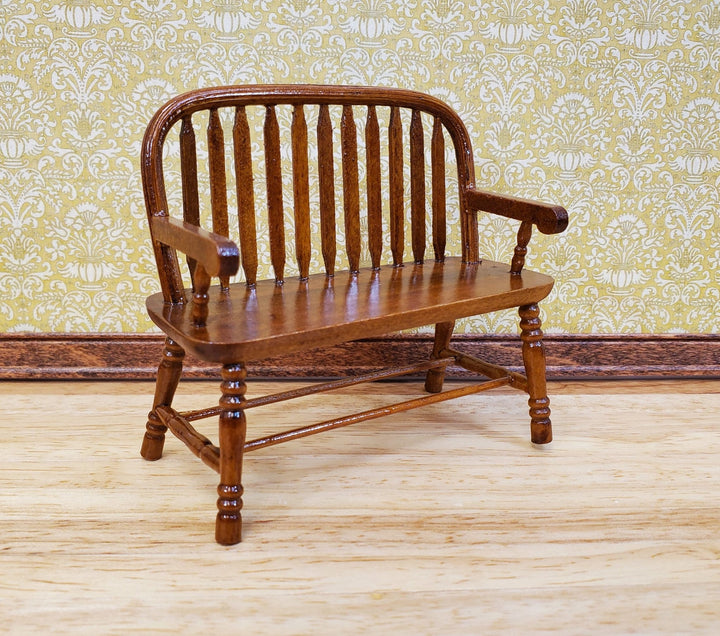 Dollhouse Bench Colonial Windsor Style Walnut Finish 1:12 Scale Miniature Furniture - Miniature Crush