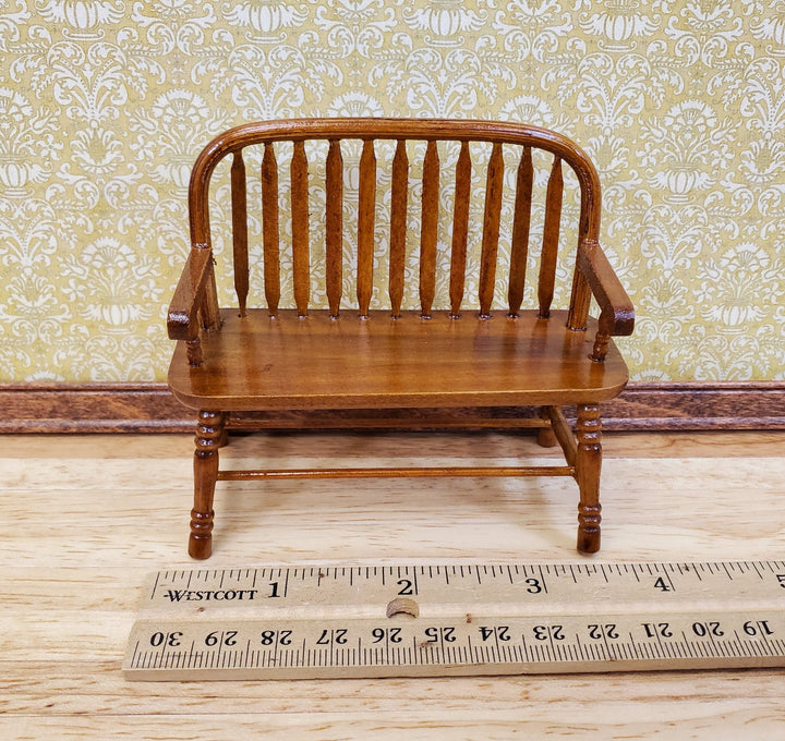 Dollhouse Bench Colonial Windsor Style Walnut Finish 1:12 Scale Miniature Furniture - Miniature Crush