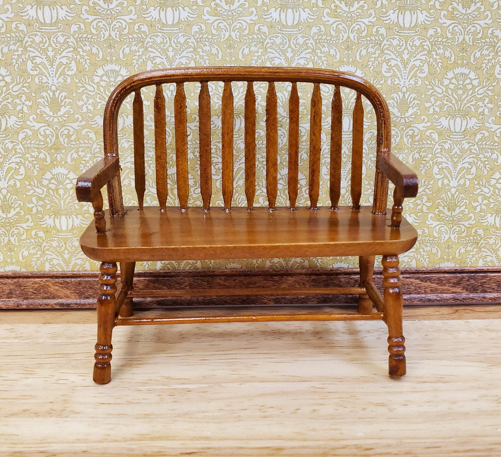 Dollhouse Bench Colonial Windsor Style Walnut Finish 1:12 Scale Miniature Furniture - Miniature Crush