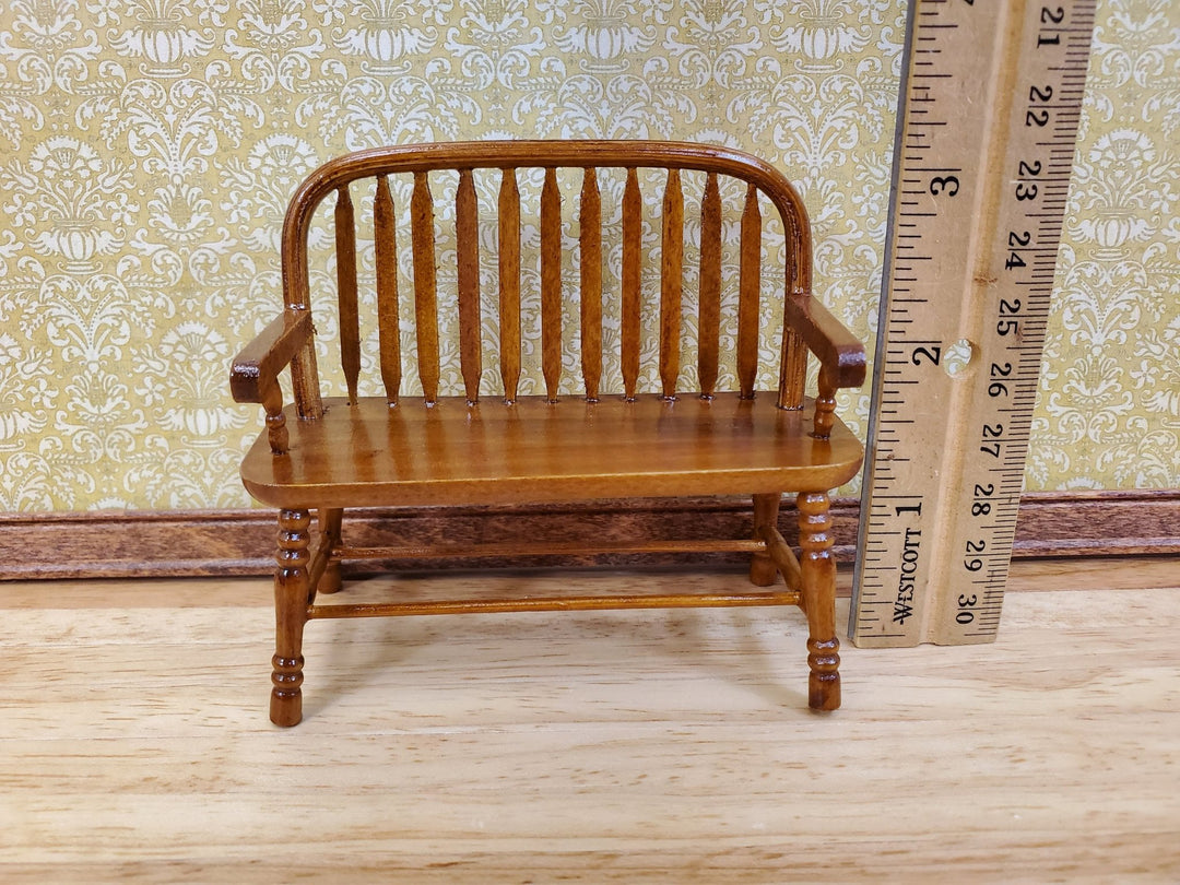 Dollhouse Bench Colonial Windsor Style Walnut Finish 1:12 Scale Miniature Furniture - Miniature Crush