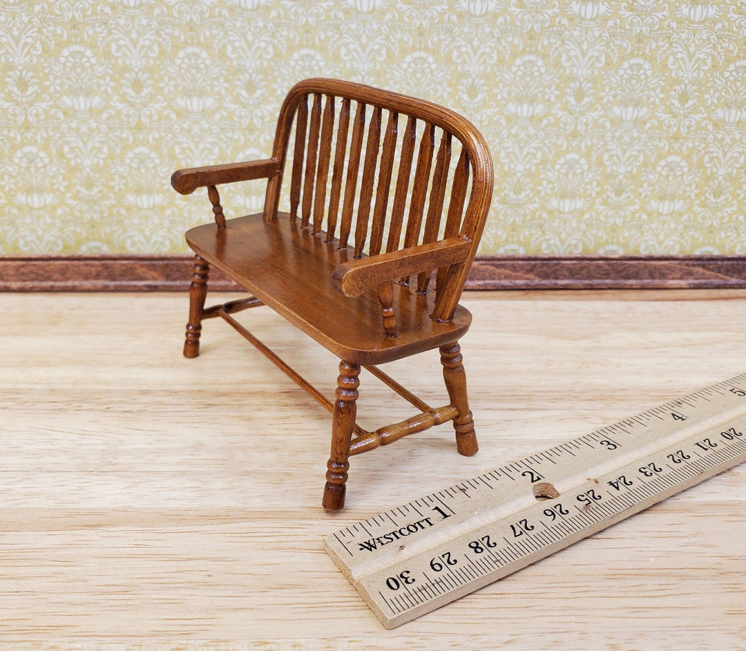 Dollhouse Bench Colonial Windsor Style Walnut Finish 1:12 Scale Miniature Furniture - Miniature Crush