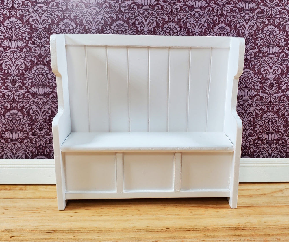 Dollhouse Bench Country Style High Back WHITE Opening Seat 1:12 Scale Miniature - Miniature Crush