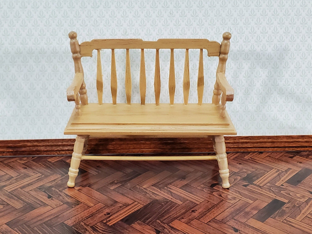 Dollhouse Bench Deacon Style Light Oak Finish 1:12 Scale Miniature Furniture - Miniature Crush