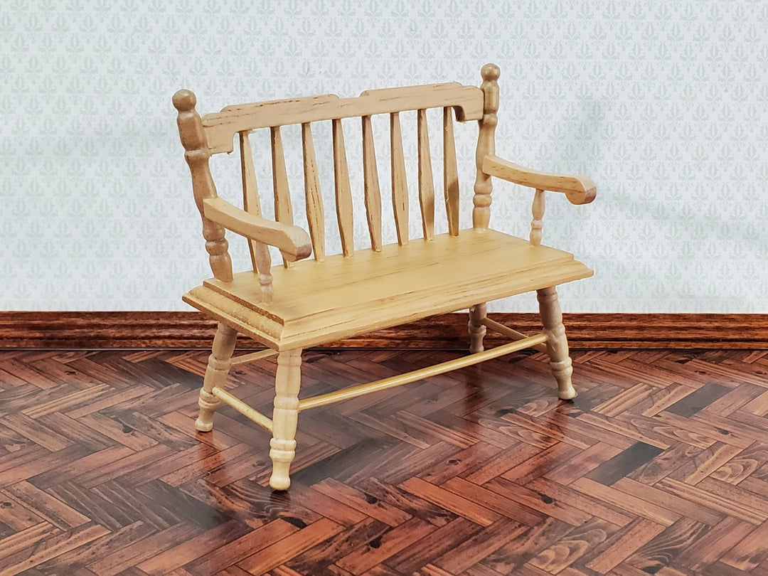 Dollhouse Bench Deacon Style Light Oak Finish 1:12 Scale Miniature Furniture - Miniature Crush