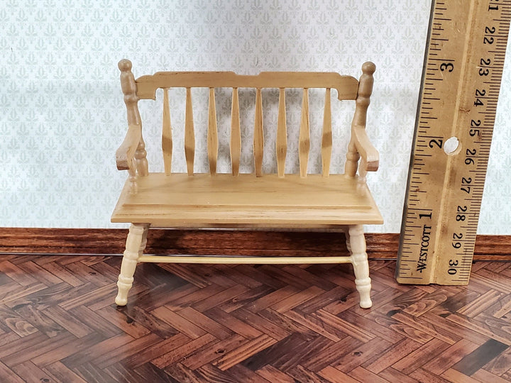 Dollhouse Bench Deacon Style Light Oak Finish 1:12 Scale Miniature Furniture - Miniature Crush