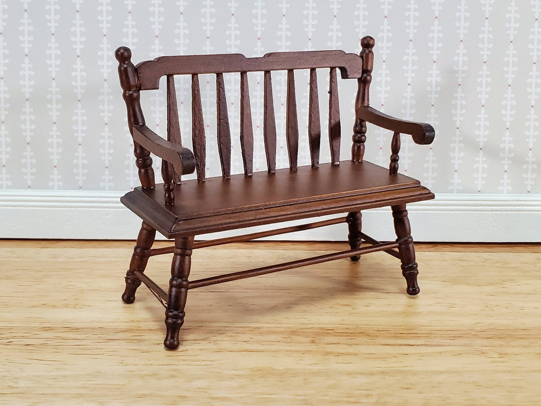 Dollhouse Bench Deacon Style Walnut Finish 1:12 Scale Miniature Furniture - Miniature Crush