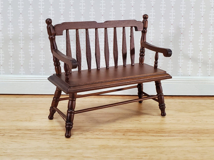 Dollhouse Bench Deacon Style Walnut Finish 1:12 Scale Miniature Furniture - Miniature Crush