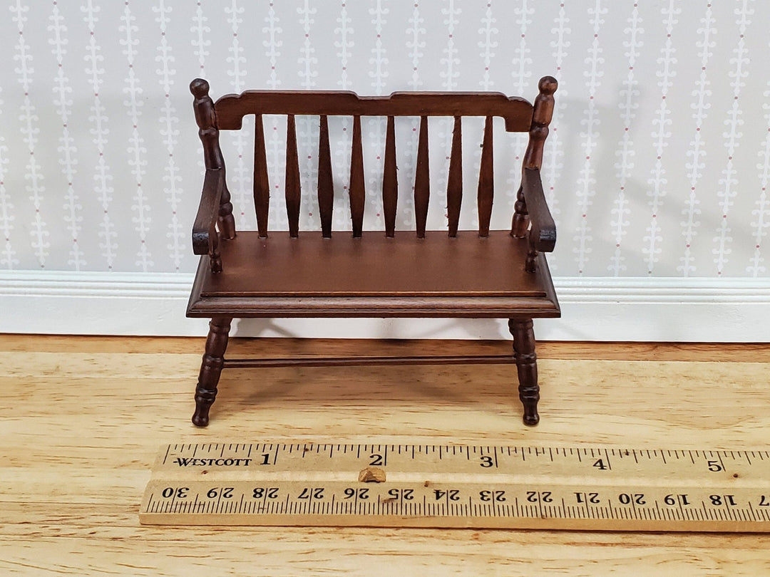 Dollhouse Bench Deacon Style Walnut Finish 1:12 Scale Miniature Furniture - Miniature Crush