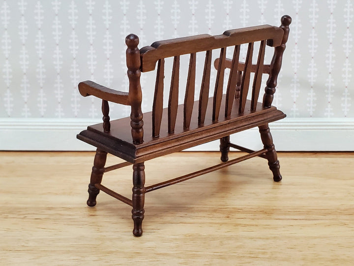 Dollhouse Bench Deacon Style Walnut Finish 1:12 Scale Miniature Furniture - Miniature Crush