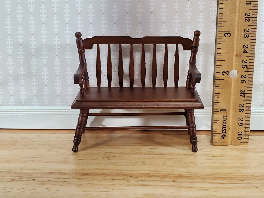 Dollhouse Bench Deacon Style Walnut Finish 1:12 Scale Miniature Furniture - Miniature Crush