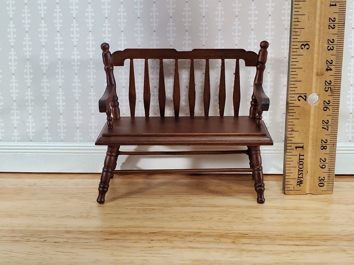 Dollhouse Bench Deacon Style Walnut Finish 1:12 Scale Miniature Furniture - Miniature Crush