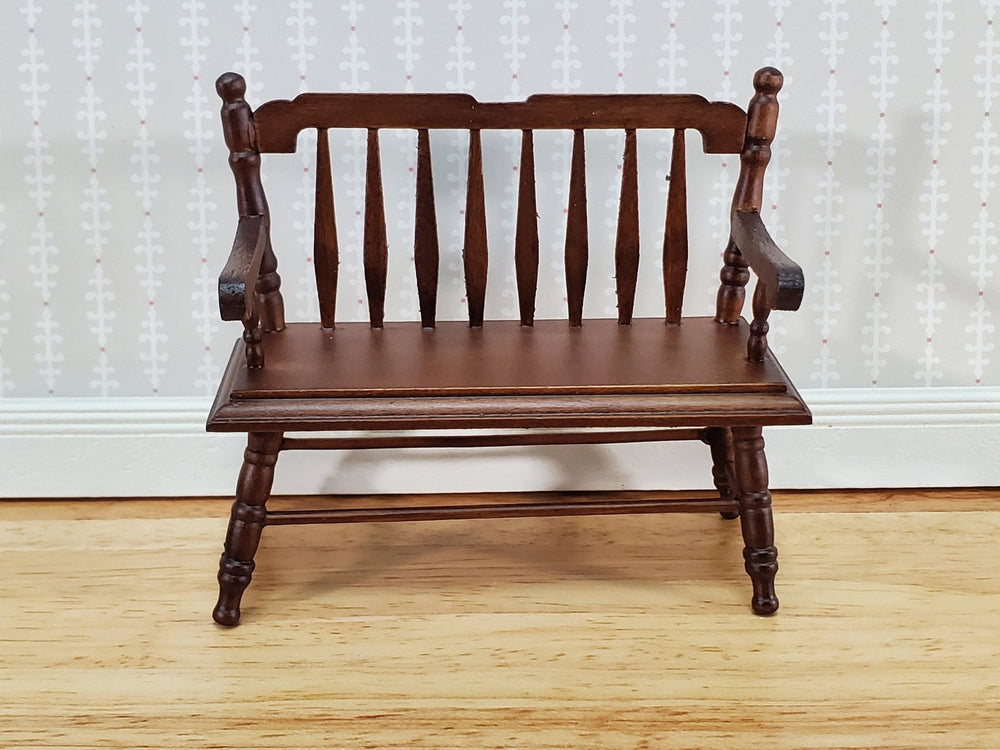 Dollhouse Bench Deacon Style Walnut Finish 1:12 Scale Miniature Furniture - Miniature Crush