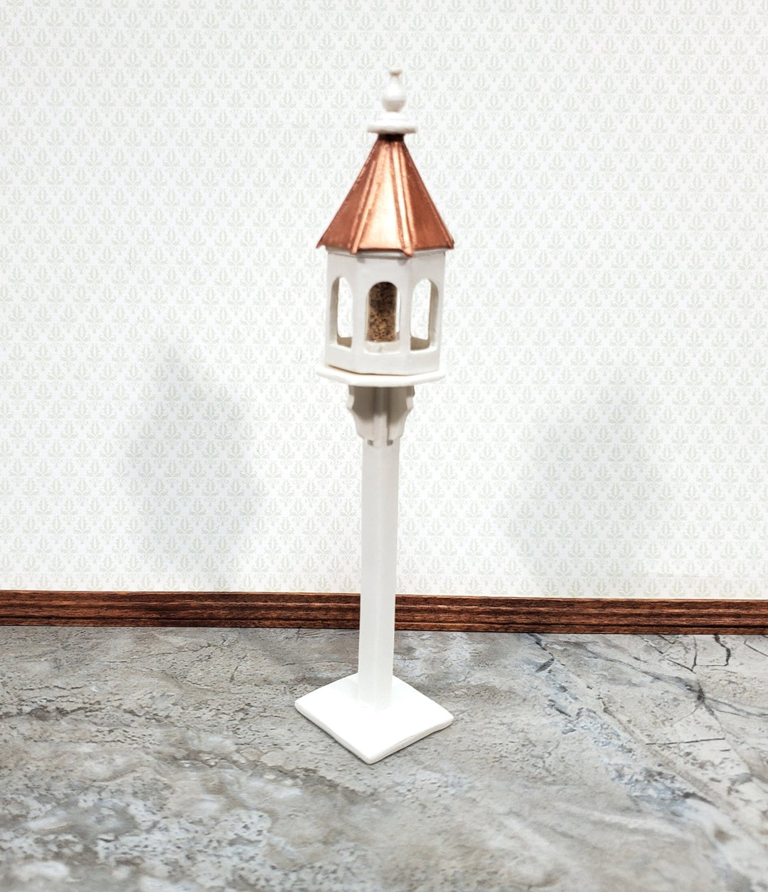 Dollhouse Bird Feeder Tall Free Standing White 1:12 Scale by Falcon Miniatures - Miniature Crush