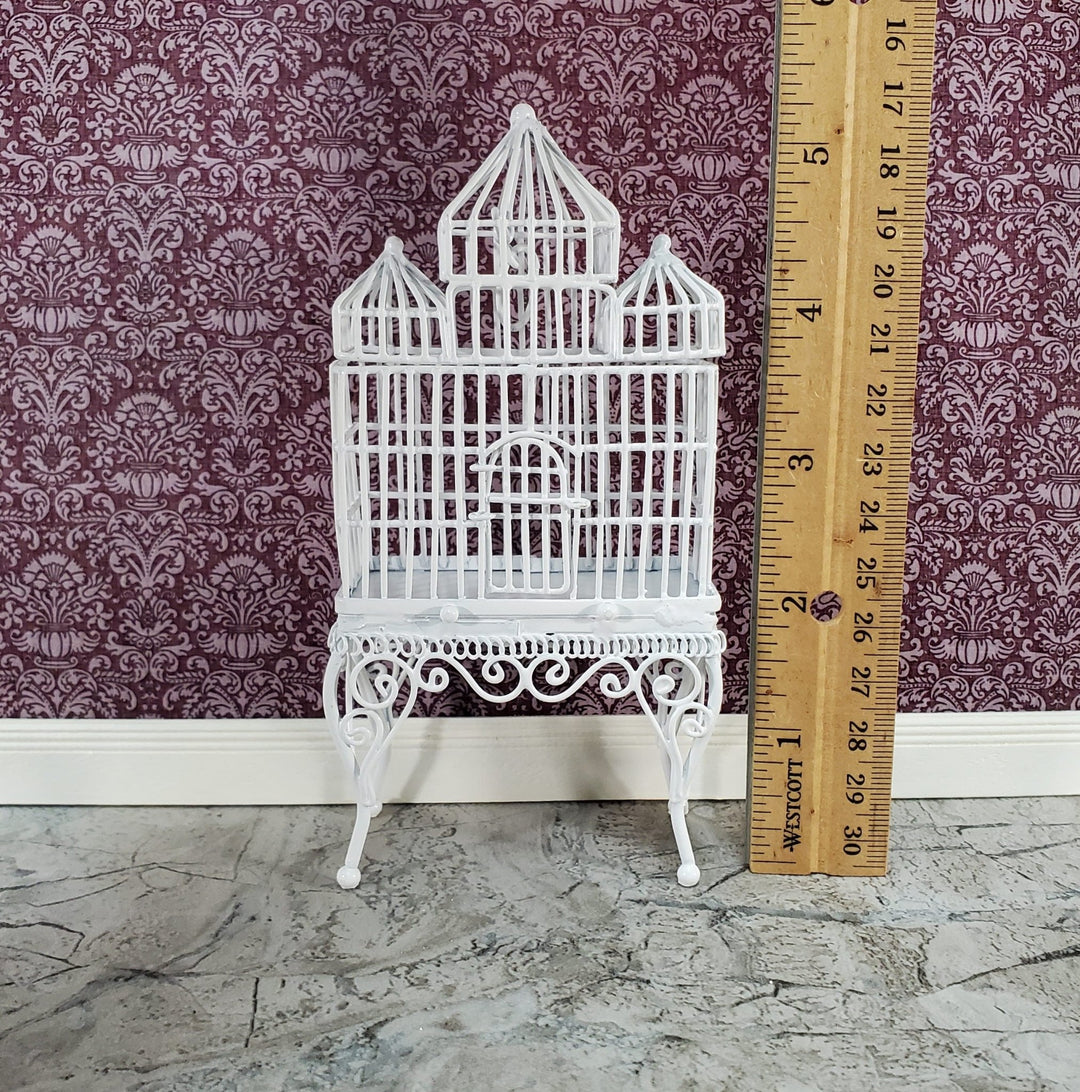 Dollhouse Birdcage Tall White Standing Metal Large Opening Door 1:12 Scale Miniature - Miniature Crush