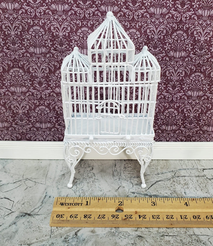 Dollhouse Birdcage Tall White Standing Metal Large Opening Door 1:12 Scale Miniature - Miniature Crush