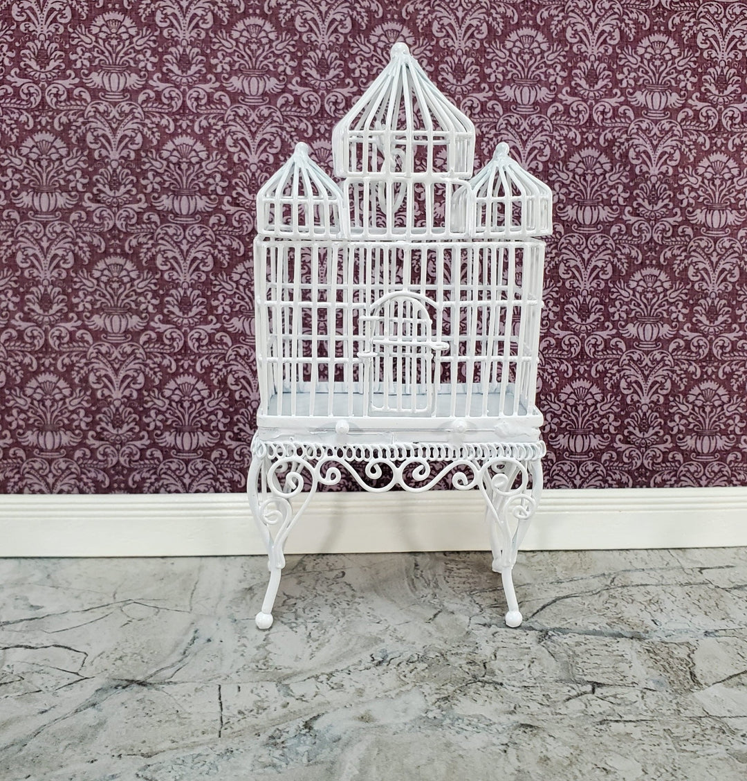 Dollhouse Birdcage Tall White Standing Metal Large Opening Door 1:12 Scale Miniature - Miniature Crush