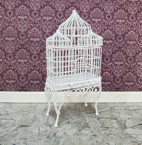 Dollhouse Birdcage Tall White Standing Metal Large Opening Door 1:12 Scale Miniature - Miniature Crush