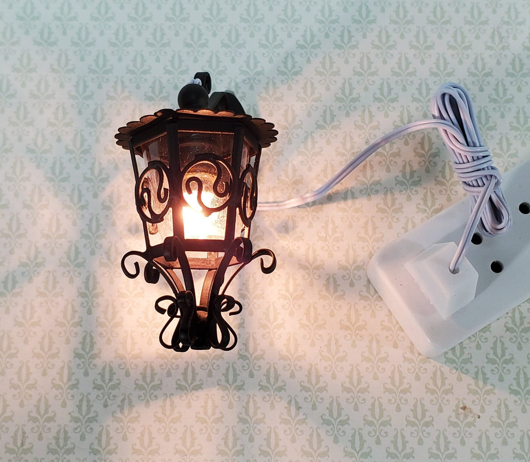 Dollhouse Black Coach Carriage Sconce 1:12 Scale 12 Volt Electric with Plug Porch Light - Miniature Crush