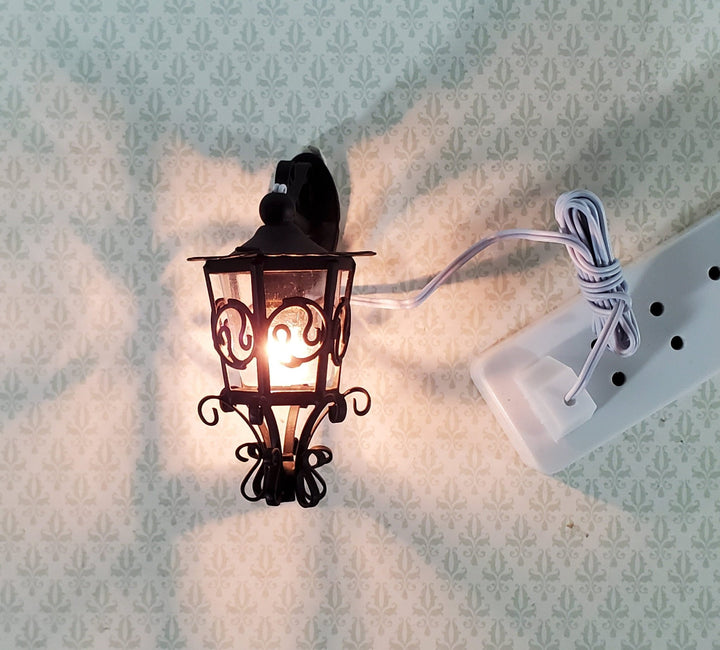 Dollhouse Black Coach Carriage Sconce 1:12 Scale 12 Volt Electric with Plug Porch Light - Miniature Crush