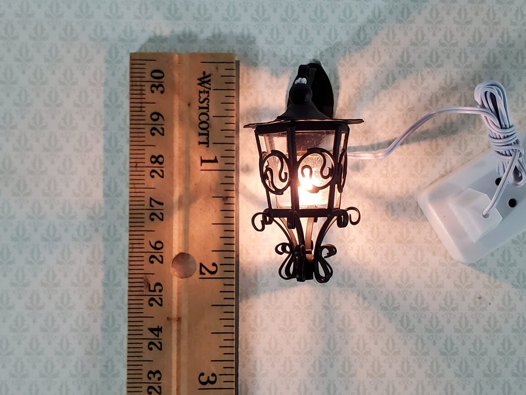 Dollhouse Black Coach Carriage Sconce 1:12 Scale 12 Volt Electric with Plug Porch Light - Miniature Crush