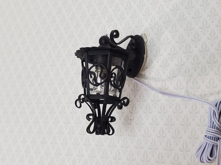 Dollhouse Black Coach Carriage Sconce 1:12 Scale 12 Volt Electric with Plug Porch Light - Miniature Crush