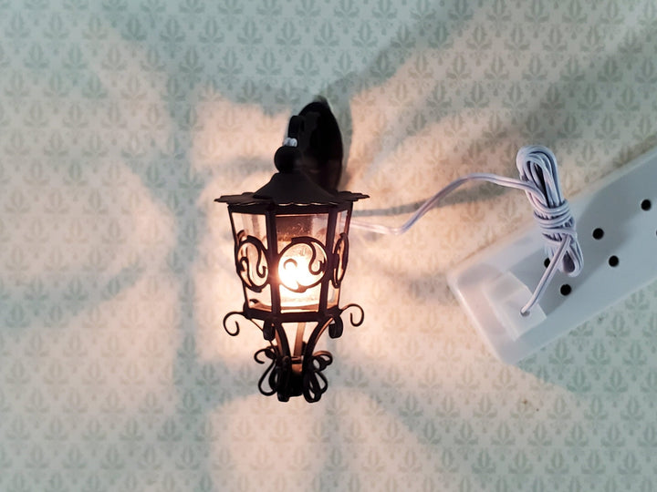 Dollhouse Black Coach Carriage Sconce 1:12 Scale 12 Volt Electric with Plug Porch Light - Miniature Crush