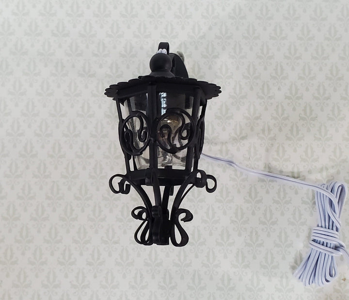 Dollhouse Black Coach Carriage Sconce 1:12 Scale 12 Volt Electric with Plug Porch Light - Miniature Crush