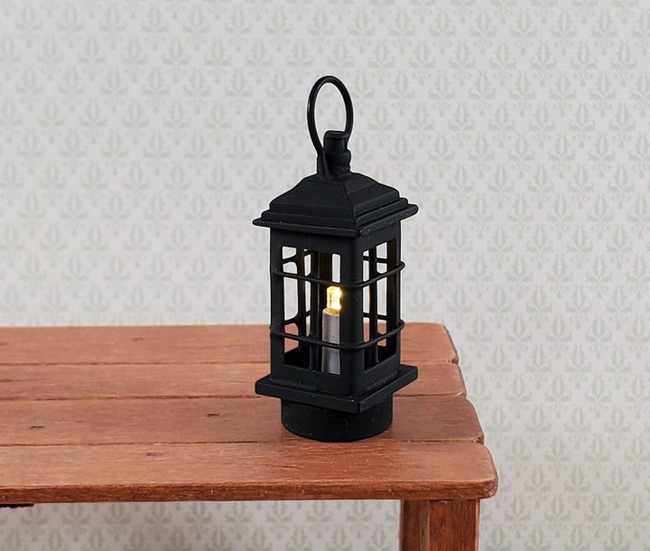 Dollhouse Black Lantern Lamp Battery Operated Miniature 1:12 Scale Metal - Miniature Crush
