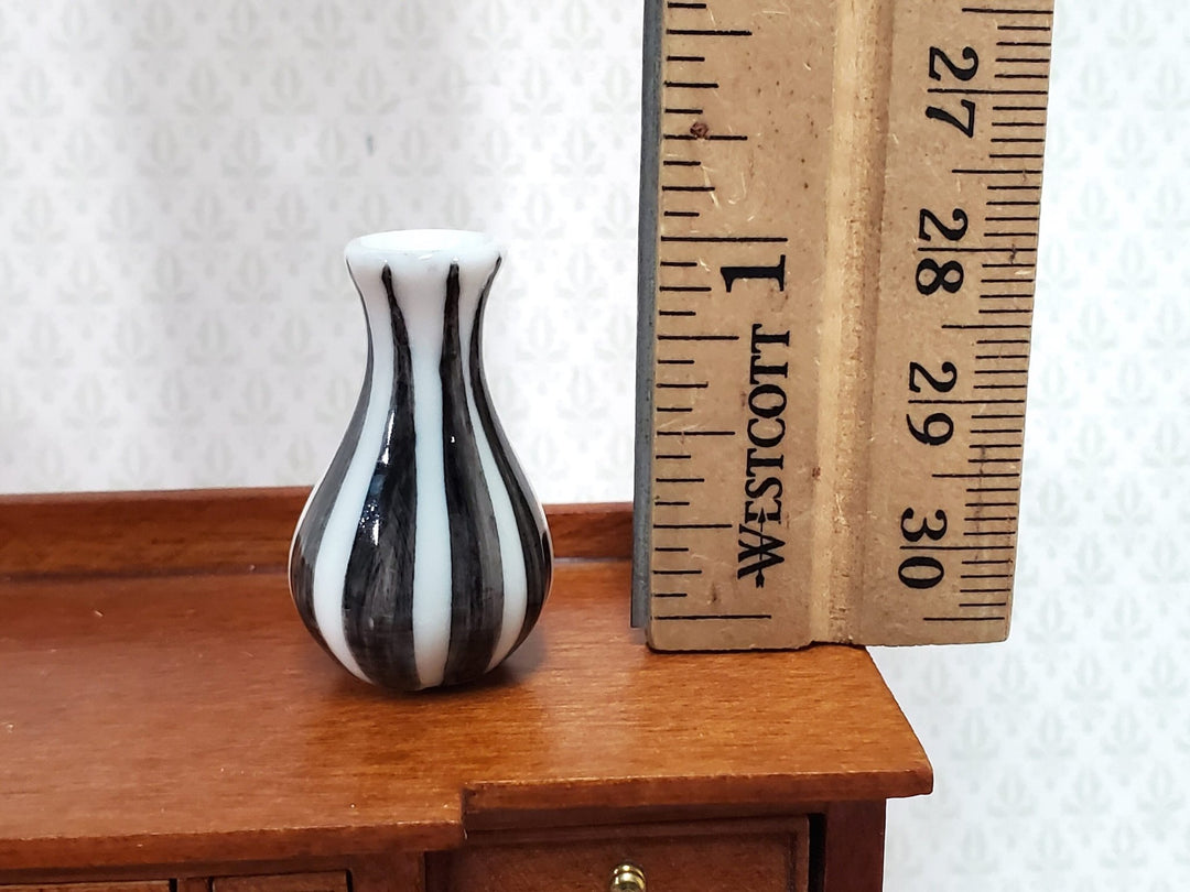 Dollhouse Black & White Vase Ceramic LARGE Modern Miniature Use in 1:12 or 1/6 Scale - Miniature Crush