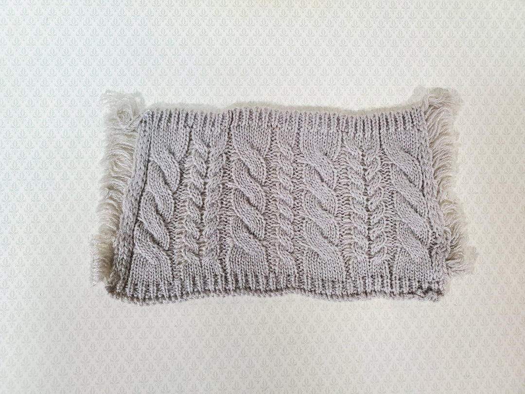 Dollhouse Blanket Cable Knit Throw or Bedspread Gray Miniature 7 1/2" x 3 3/4" - Miniature Crush
