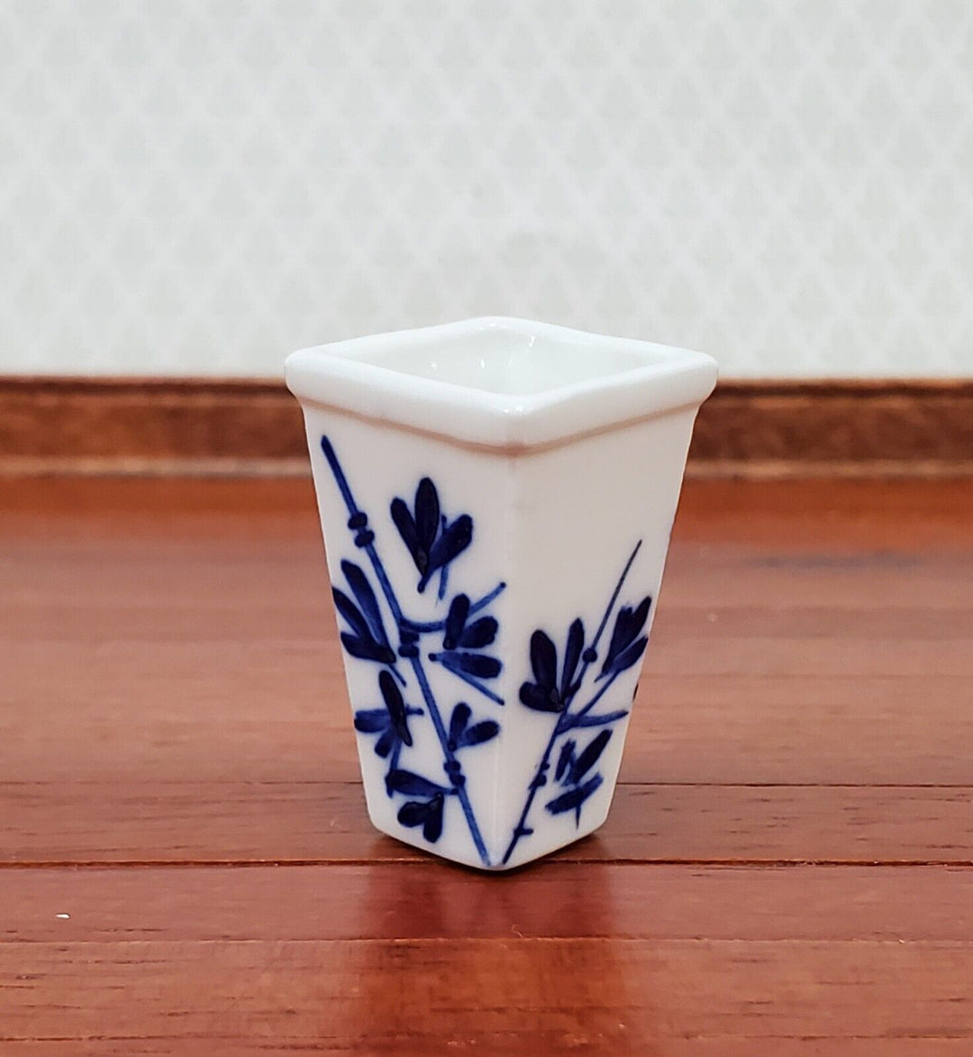 Dollhouse Blue & White Decorative Vase for Flowers Square 1:12 Scale Miniature - Miniature Crush