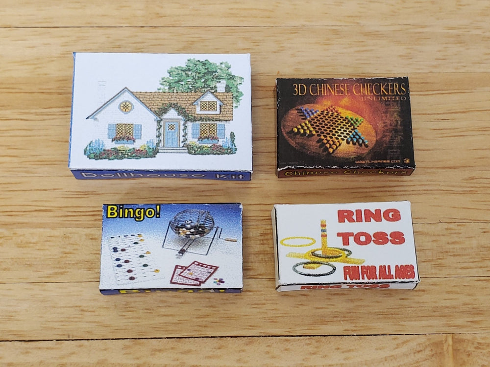 Dollhouse Board Games Boxes Bingo Checkers Ring Toss 1:12 Scale Miniatures Empty - Miniature Crush