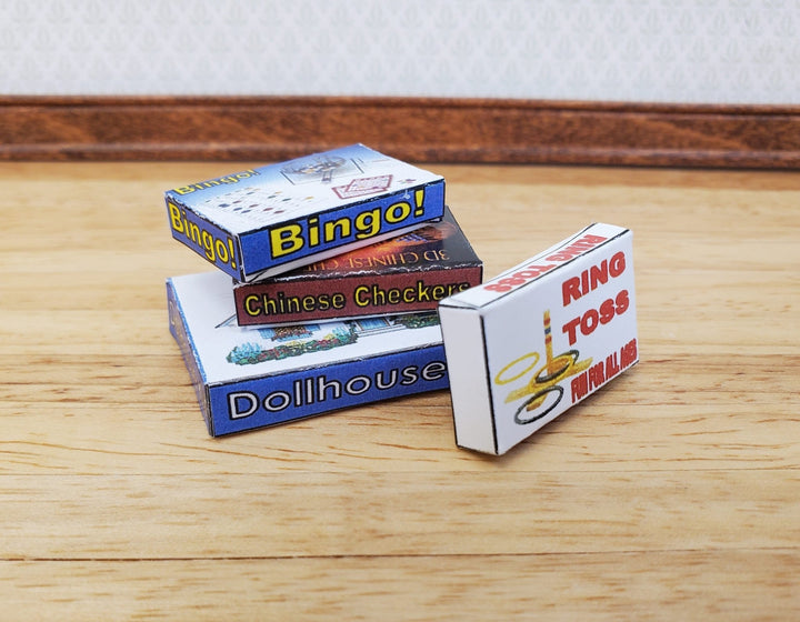 Dollhouse Board Games Boxes Bingo Checkers Ring Toss 1:12 Scale Miniatures Empty - Miniature Crush