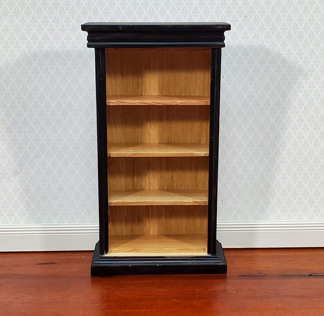 Dollhouse Bookcase 4 Shelves Black & Light Oak Finish 1:12 Scale Furniture Bookshelf - Miniature Crush