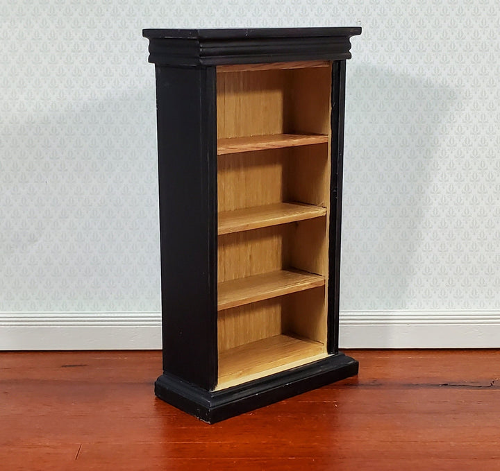 Dollhouse Bookcase 4 Shelves Black & Light Oak Finish 1:12 Scale Furniture Bookshelf - Miniature Crush