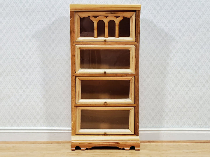 Dollhouse Bookcase Barrister Lawyers 4 Shelf Sliding Doors 1:12 Scale Miniature Furniture Light Oak Finish - Miniature Crush