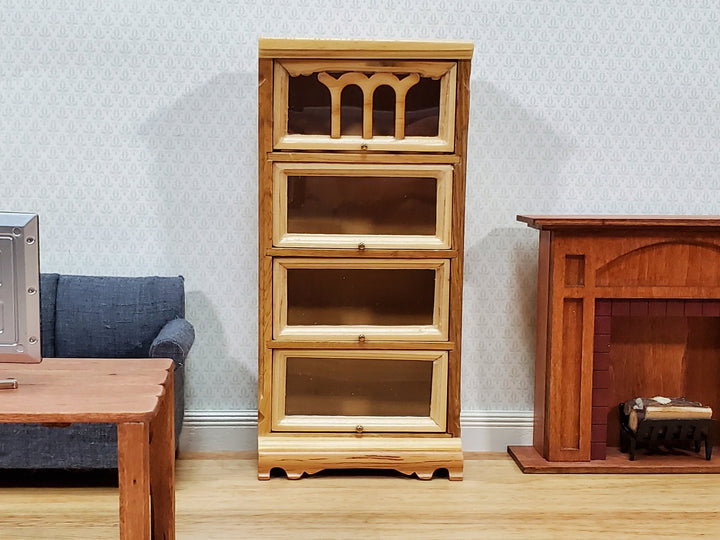 Dollhouse Bookcase Barrister Lawyers 4 Shelf Sliding Doors 1:12 Scale Miniature Furniture Light Oak Finish - Miniature Crush