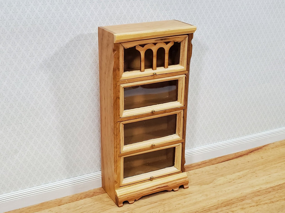 Dollhouse Bookcase Barrister Lawyers 4 Shelf Sliding Doors 1:12 Scale Miniature Furniture Light Oak Finish - Miniature Crush