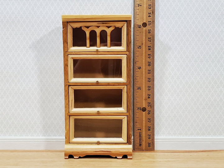 Dollhouse Bookcase Barrister Lawyers 4 Shelf Sliding Doors 1:12 Scale Miniature Furniture Light Oak Finish - Miniature Crush