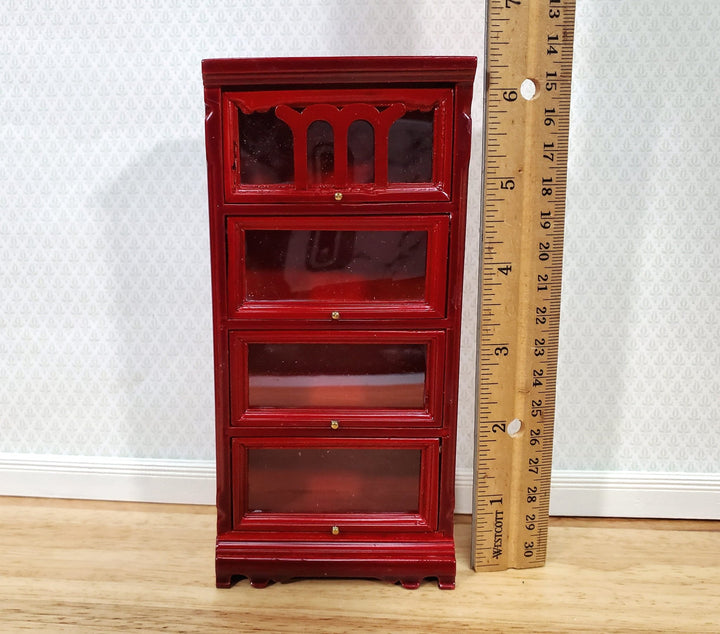 Dollhouse Bookcase Barrister Lawyers 4 Shelf Sliding Doors 1:12 Scale Miniature Furniture Mahogany Finish - Miniature Crush