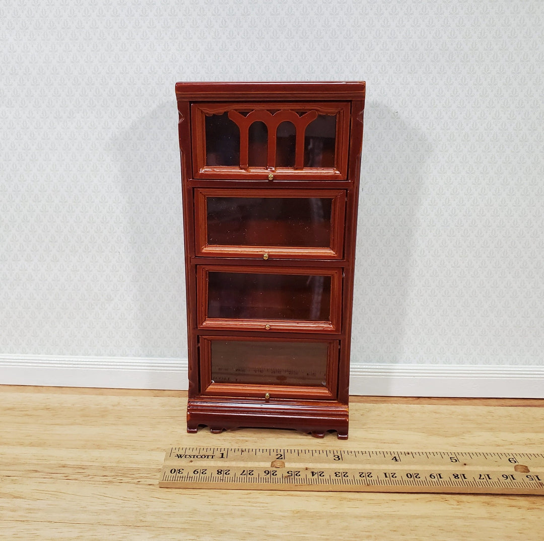 Dollhouse Bookcase Barrister Lawyers 4 Shelf Sliding Doors 1:12 Scale Miniature Furniture Walnut Finish - Miniature Crush