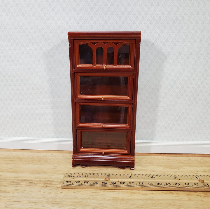Dollhouse Bookcase Barrister Lawyers 4 Shelf Sliding Doors 1:12 Scale Miniature Furniture Walnut Finish - Miniature Crush