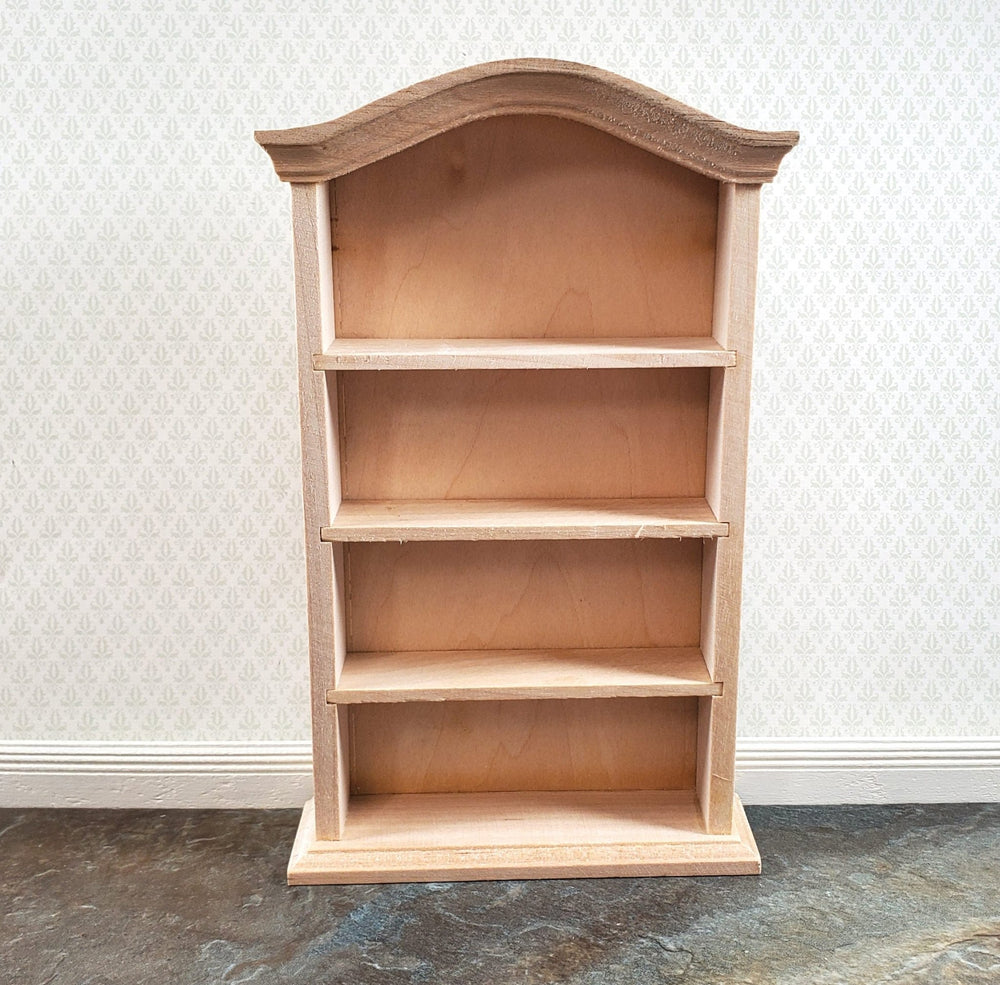 Dollhouse Bookcase Bookshelf Curved Top 1:12 Scale Furniture Unpainted Wood - Miniature Crush