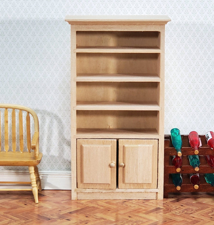 Dollhouse Bookcase Cabinet with Doors 1:12 Scale Miniature Furniture Unpainted - Miniature Crush