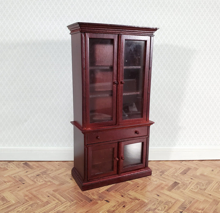 Dollhouse Bookcase Display Cabinet Hutch with Doors Mahogany Finish 1:12 Scale Furniture - Miniature Crush